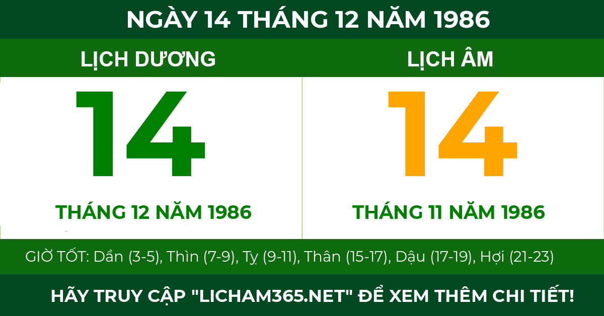 lịch âm ngày 14 tháng 12 năm 1986