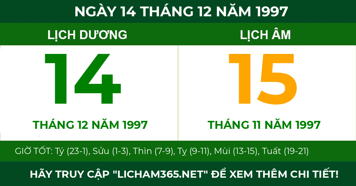 lịch âm ngày 14 tháng 12 năm 1997
