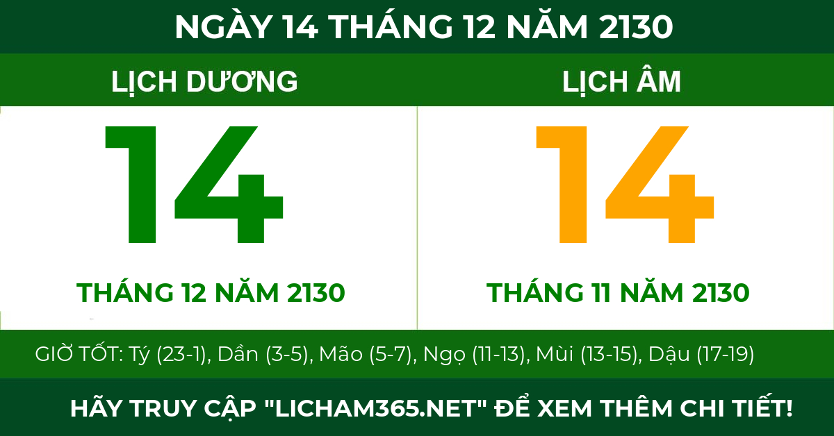 lịch âm ngày 14 tháng 12 năm 2130