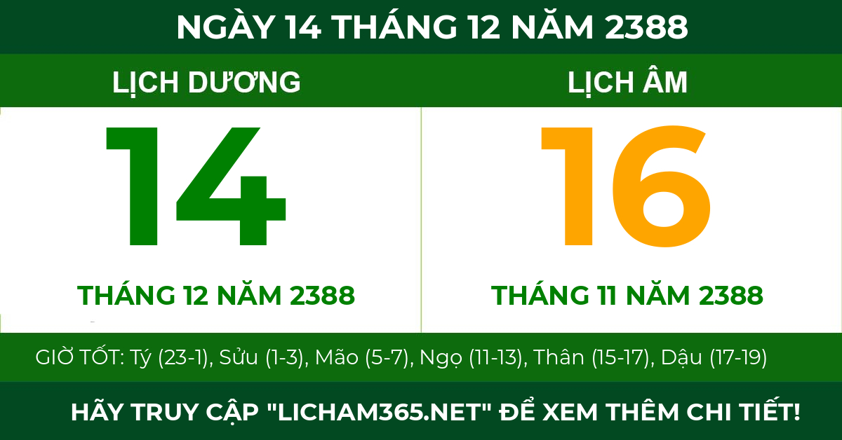 lịch âm ngày 14 tháng 12 năm 2388