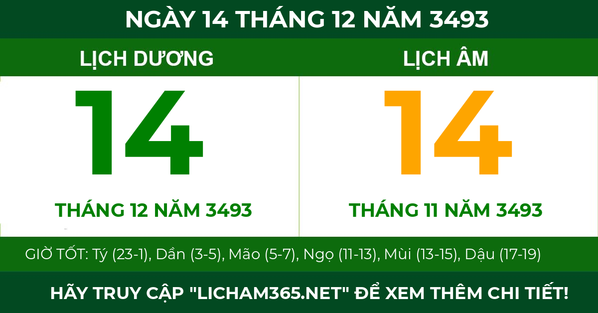lịch âm ngày 14 tháng 12 năm 3493