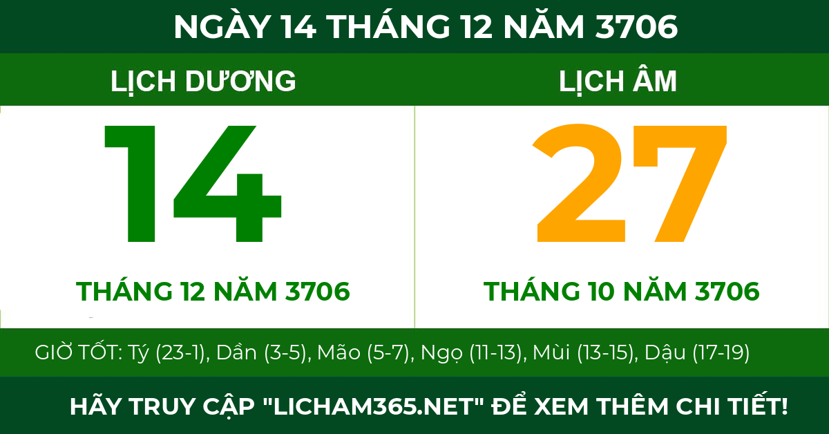 lịch âm ngày 14 tháng 12 năm 3706