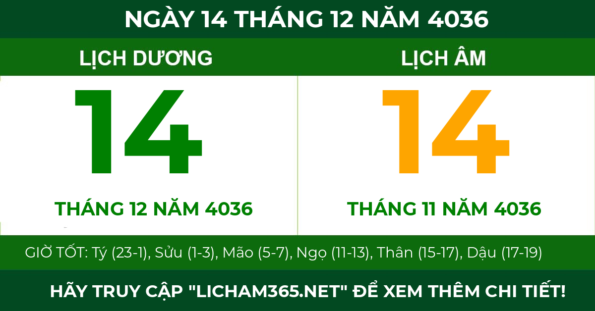 lịch âm ngày 14 tháng 12 năm 4036