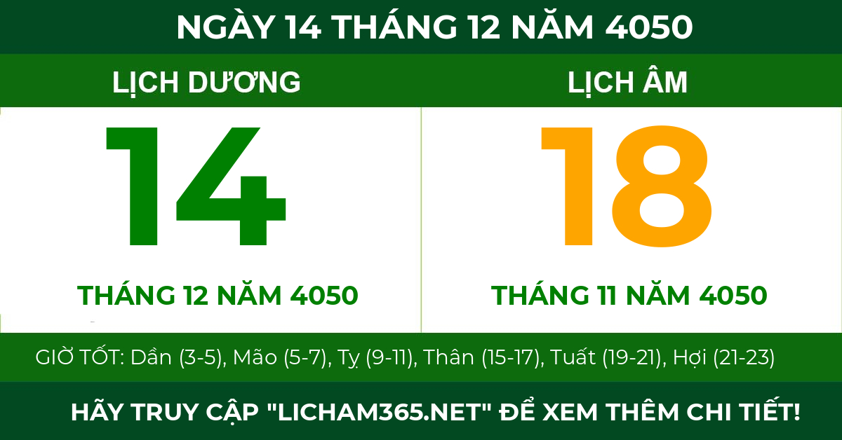 lịch âm ngày 14 tháng 12 năm 4050