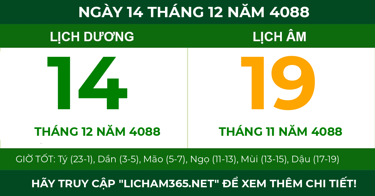 lịch âm ngày 14 tháng 12 năm 4088