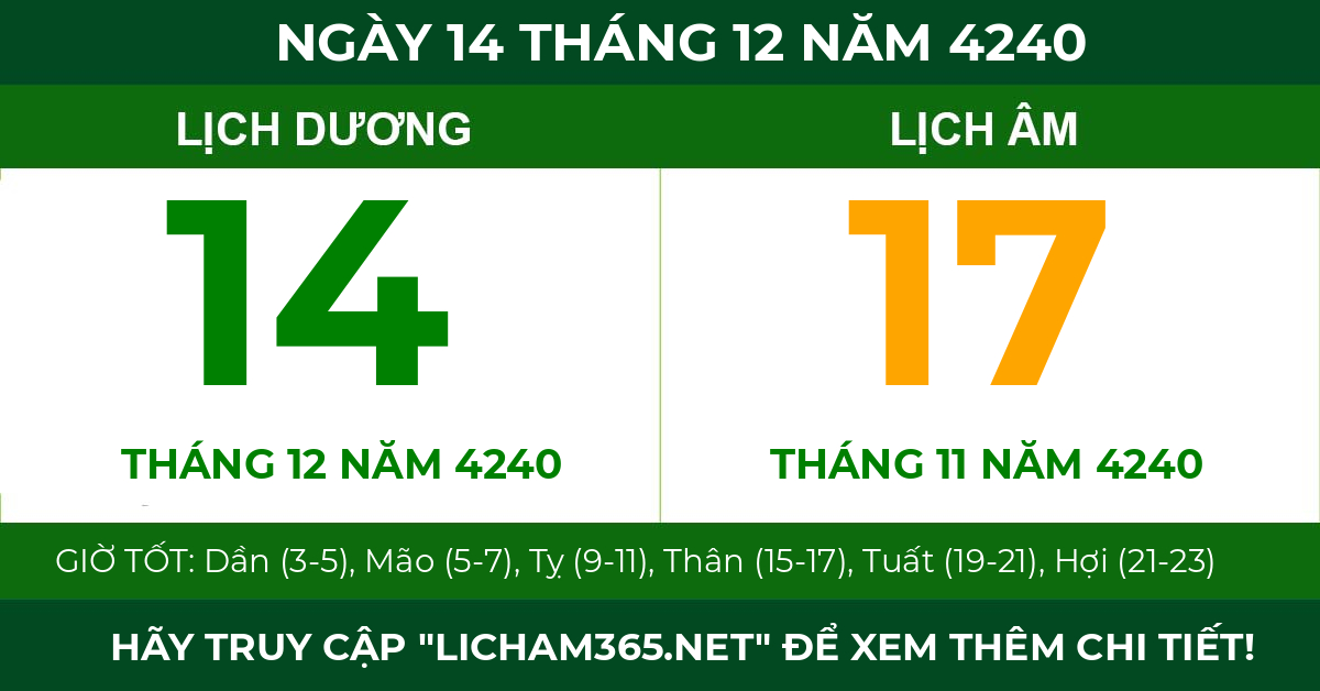 lịch âm ngày 14 tháng 12 năm 4240