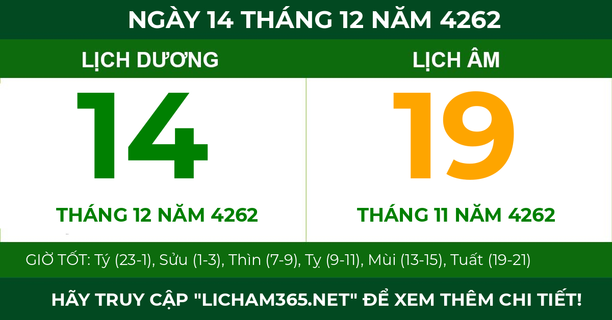 lịch âm ngày 14 tháng 12 năm 4262