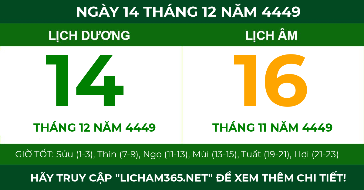 lịch âm ngày 14 tháng 12 năm 4449