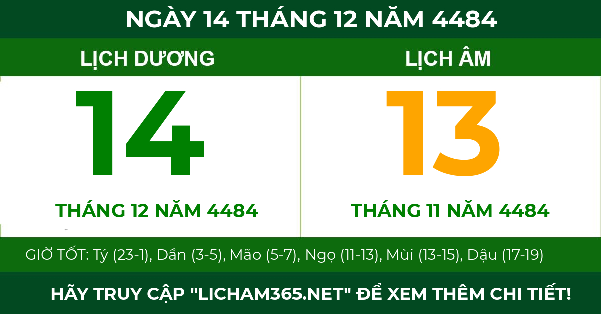 lịch âm ngày 14 tháng 12 năm 4484