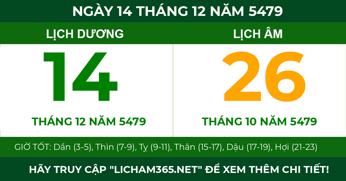 lịch âm ngày 14 tháng 12 năm 5479