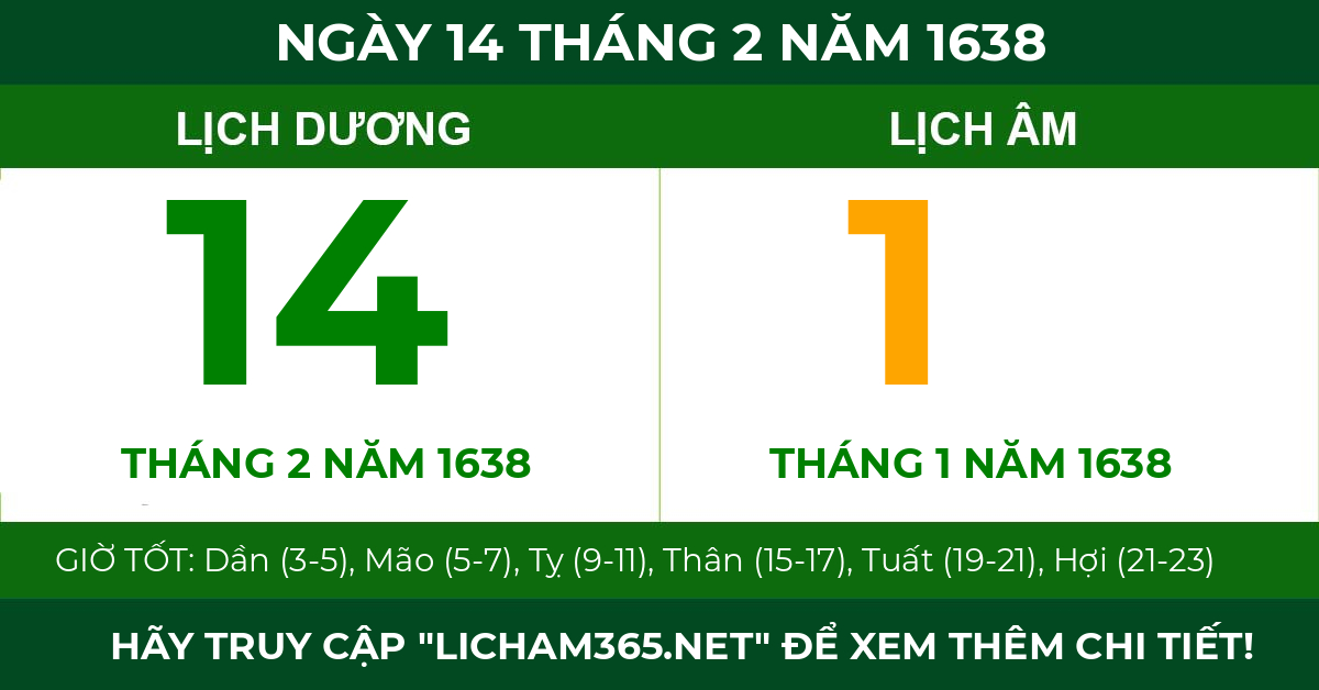 lịch âm ngày 14 tháng 2 năm 1638