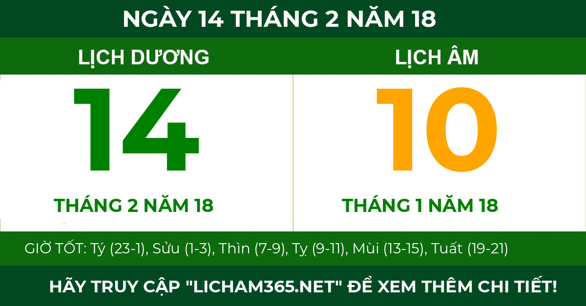 lịch âm ngày 14 tháng 2 năm 18