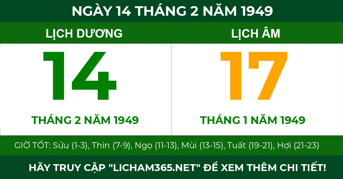 lịch âm ngày 14 tháng 2 năm 1949