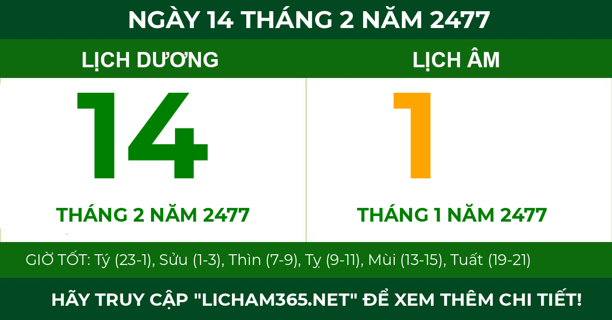 lịch âm ngày 14 tháng 2 năm 2477