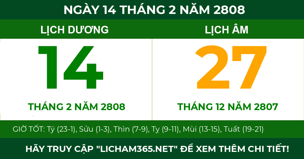 lịch âm ngày 14 tháng 2 năm 2808