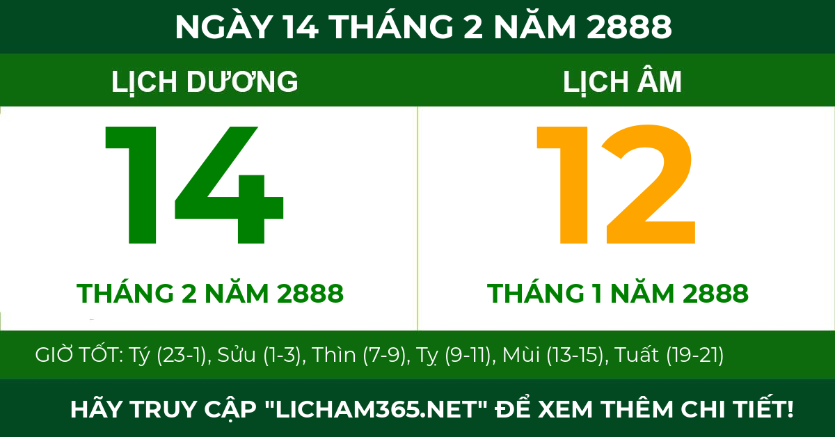 lịch âm ngày 14 tháng 2 năm 2888
