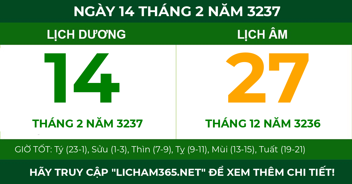 lịch âm ngày 14 tháng 2 năm 3237