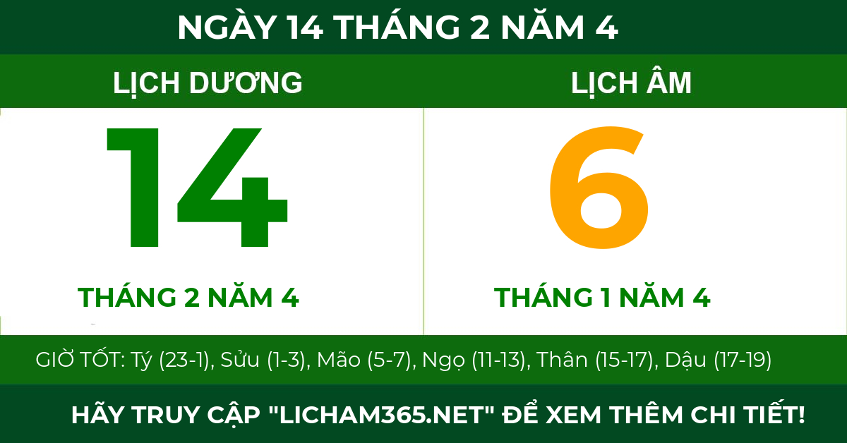 lịch âm ngày 14 tháng 2 năm 4