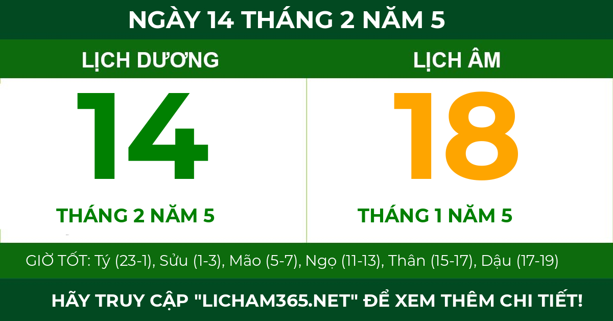 lịch âm ngày 14 tháng 2 năm 5