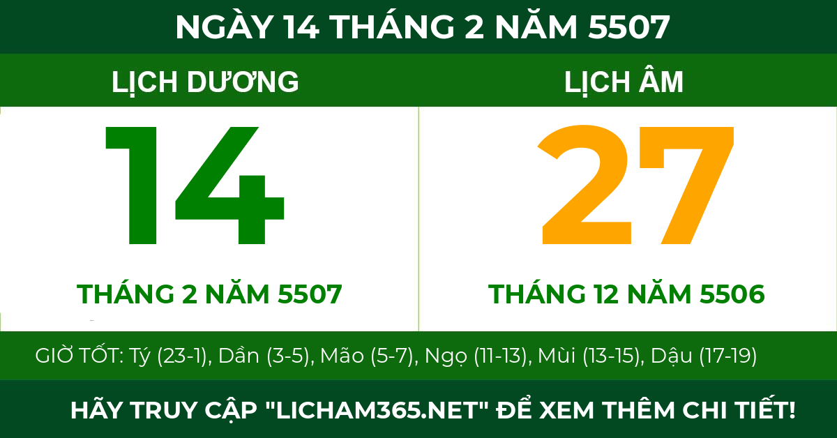 lịch âm ngày 14 tháng 2 năm 5507