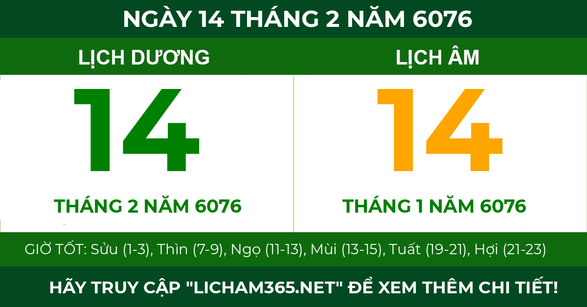 lịch âm ngày 14 tháng 2 năm 6076