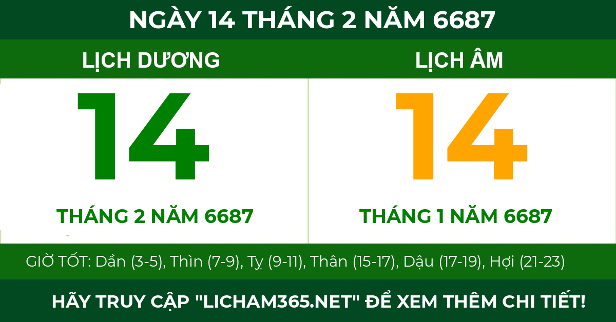 lịch âm ngày 14 tháng 2 năm 6687