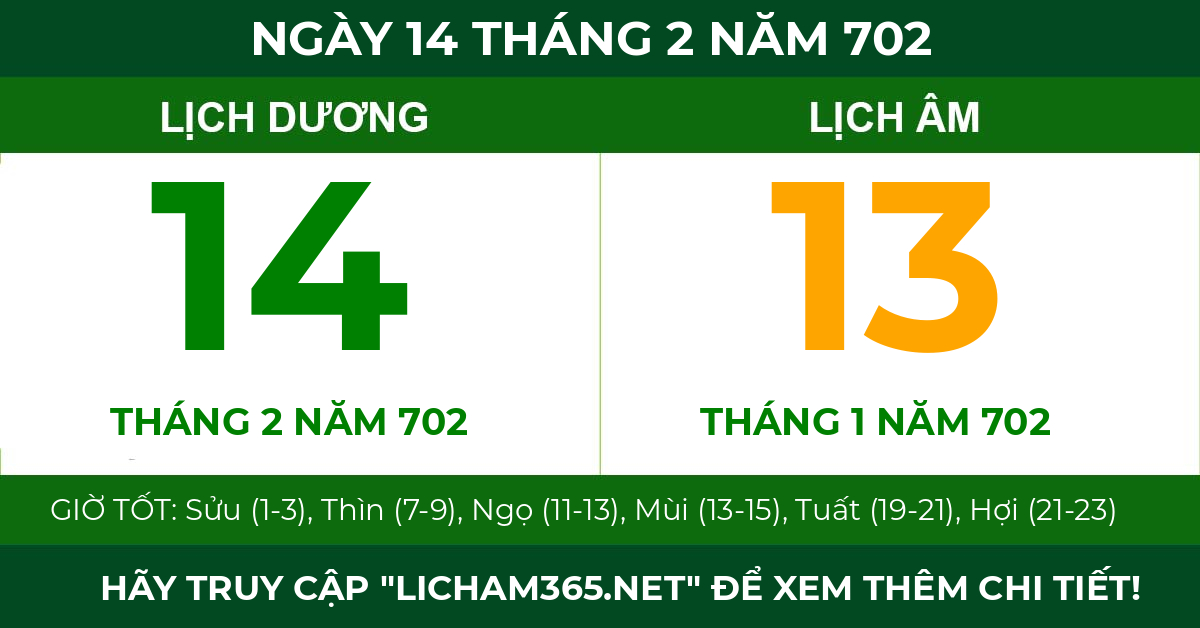 lịch âm ngày 14 tháng 2 năm 702