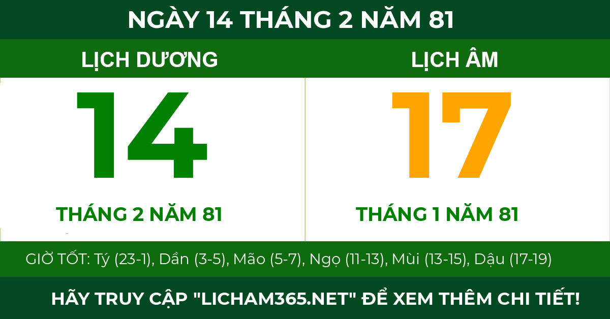 lịch âm ngày 14 tháng 2 năm 81