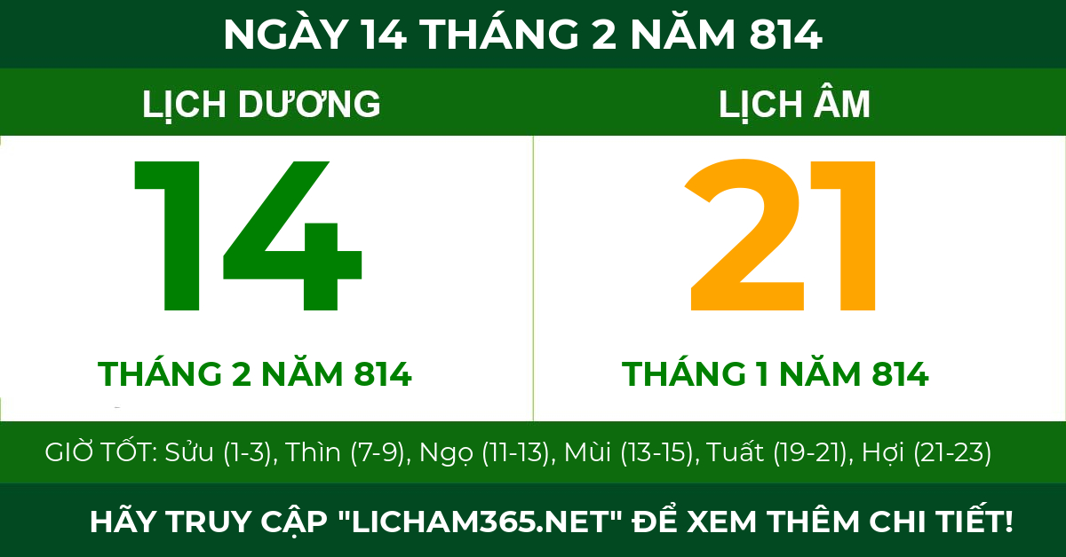 lịch âm ngày 14 tháng 2 năm 814