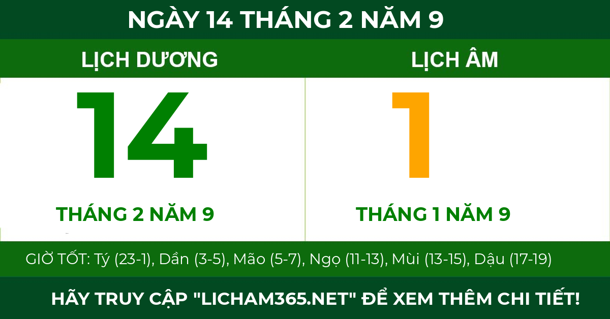 lịch âm ngày 14 tháng 2 năm 9