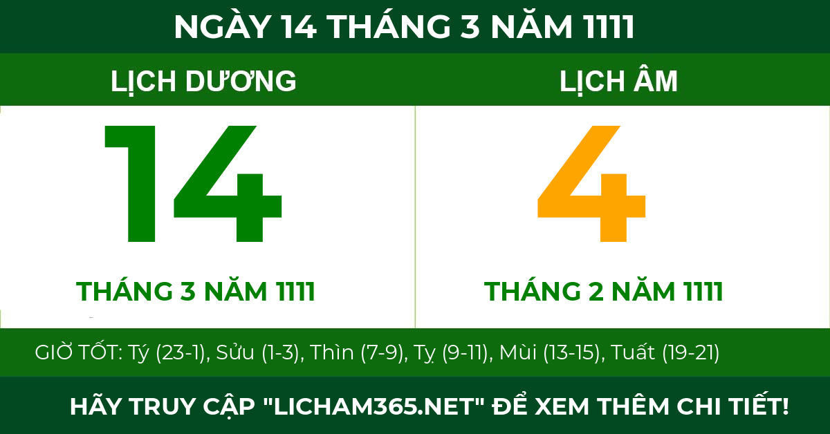 lịch âm ngày 14 tháng 3 năm 1111