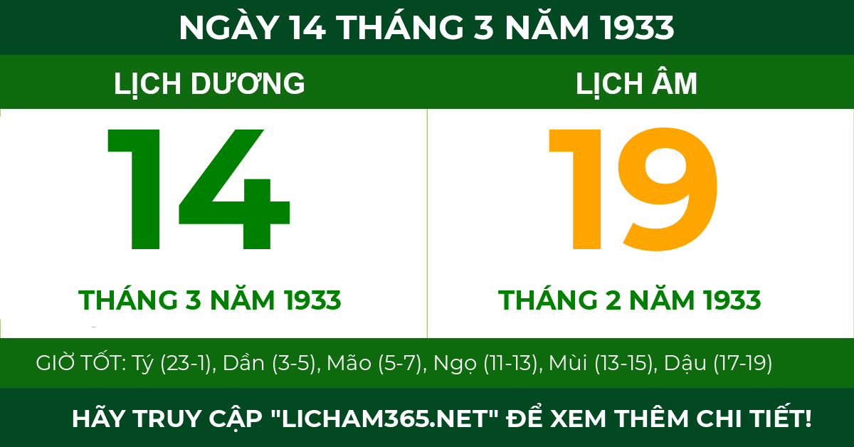 lịch âm ngày 14 tháng 3 năm 1933