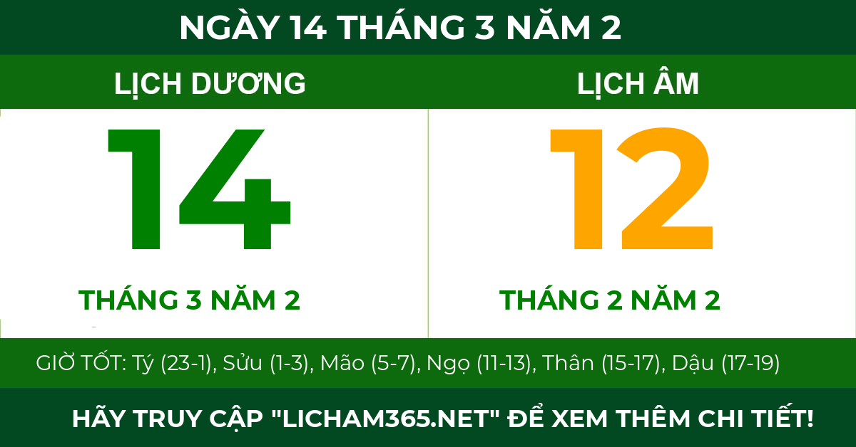 lịch âm ngày 14 tháng 3 năm 2