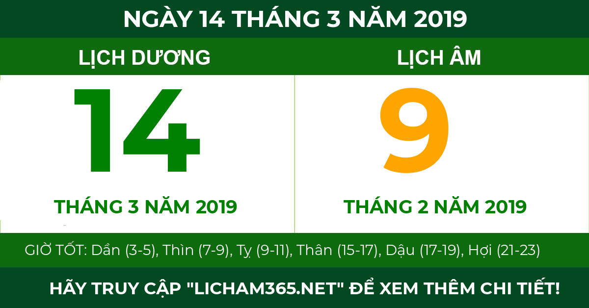 lịch âm ngày 14 tháng 3 năm 2019