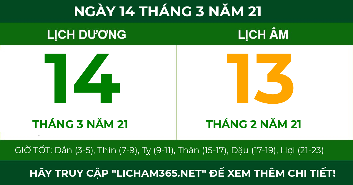 lịch âm ngày 14 tháng 3 năm 21