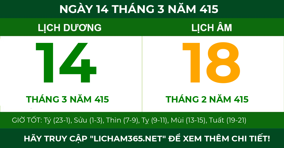 lịch âm ngày 14 tháng 3 năm 415