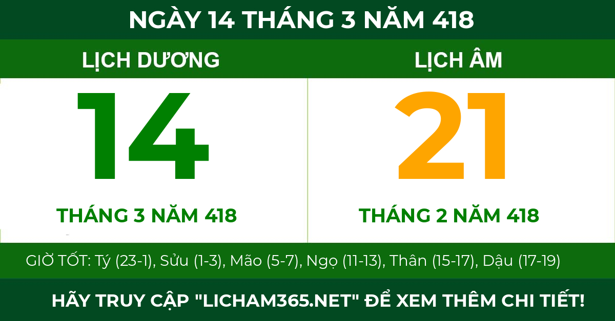 lịch âm ngày 14 tháng 3 năm 418