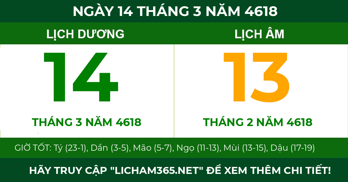 lịch âm ngày 14 tháng 3 năm 4618