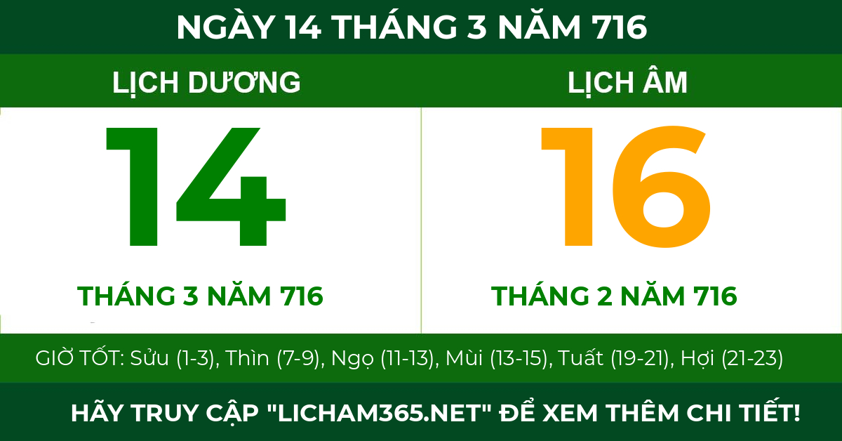 lịch âm ngày 14 tháng 3 năm 716