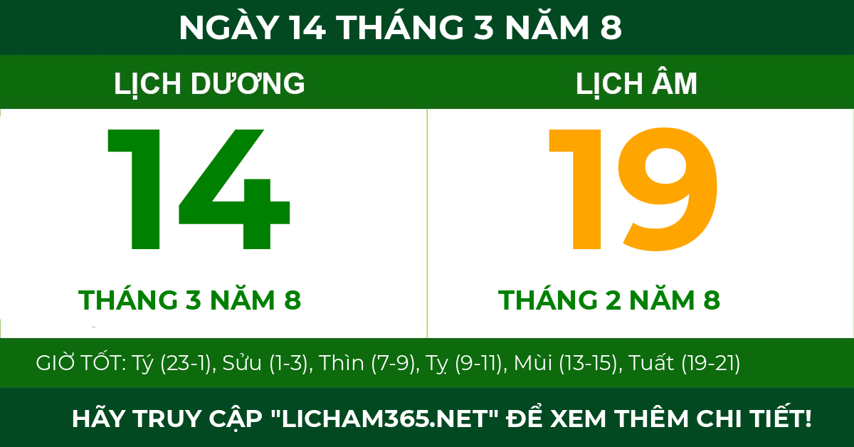 lịch âm ngày 14 tháng 3 năm 8