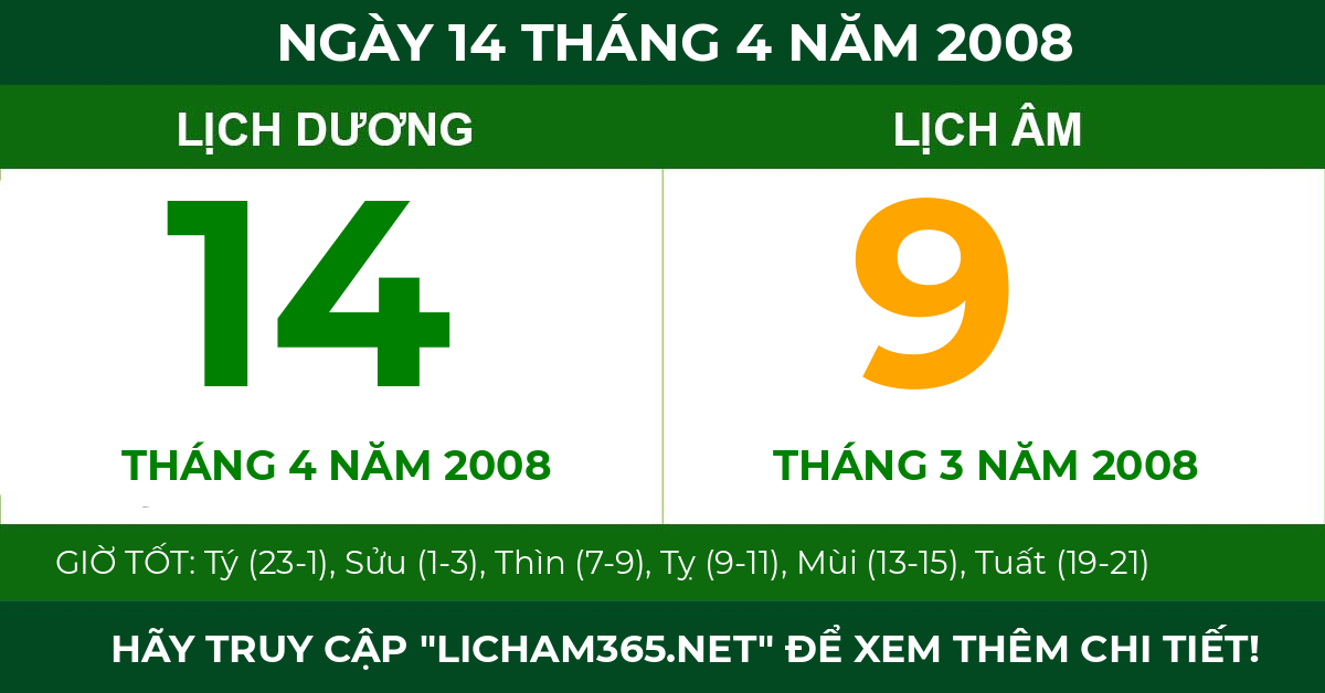 lịch âm ngày 14 tháng 4 năm 2008