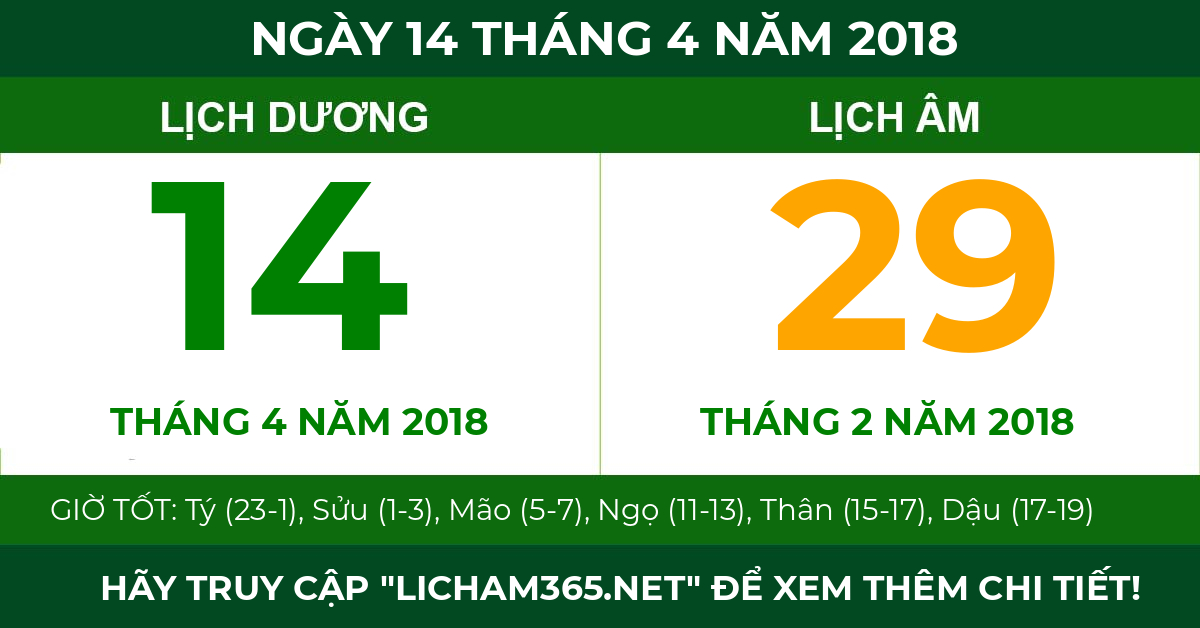 lịch âm ngày 14 tháng 4 năm 2018