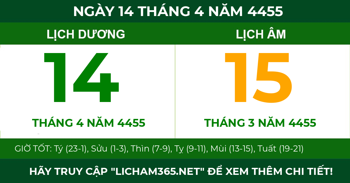 lịch âm ngày 14 tháng 4 năm 4455