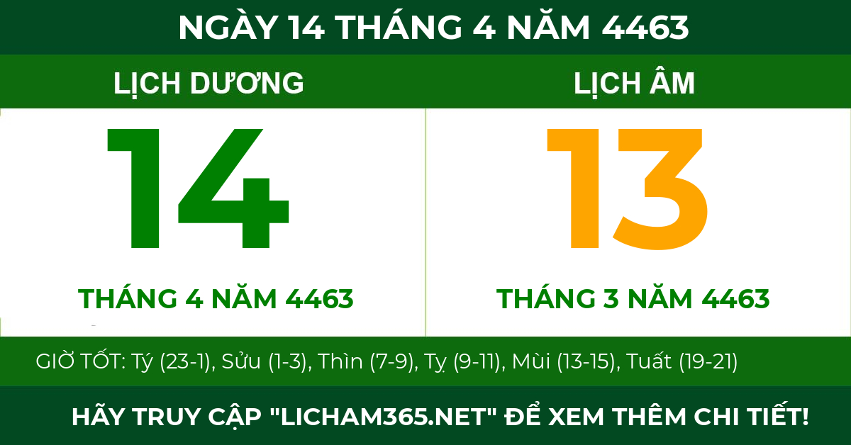 lịch âm ngày 14 tháng 4 năm 4463
