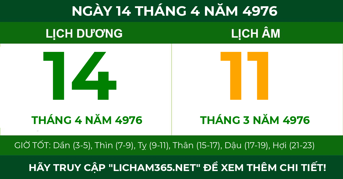 lịch âm ngày 14 tháng 4 năm 4976