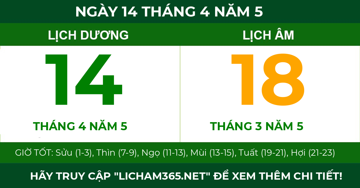 lịch âm ngày 14 tháng 4 năm 5