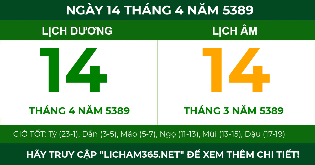 lịch âm ngày 14 tháng 4 năm 5389