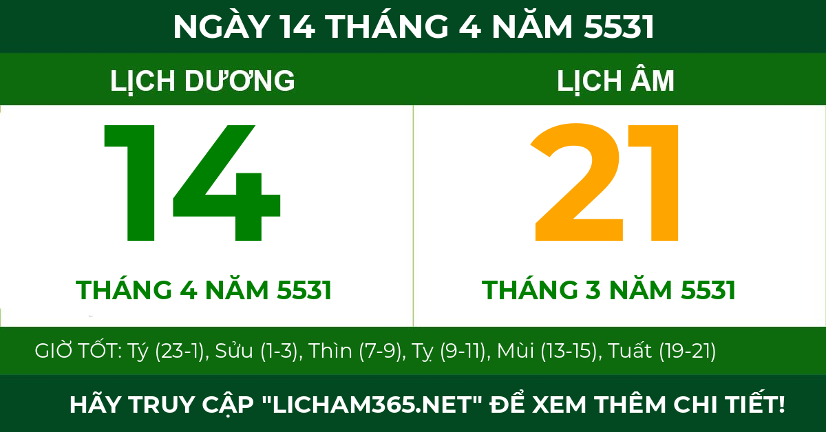 lịch âm ngày 14 tháng 4 năm 5531