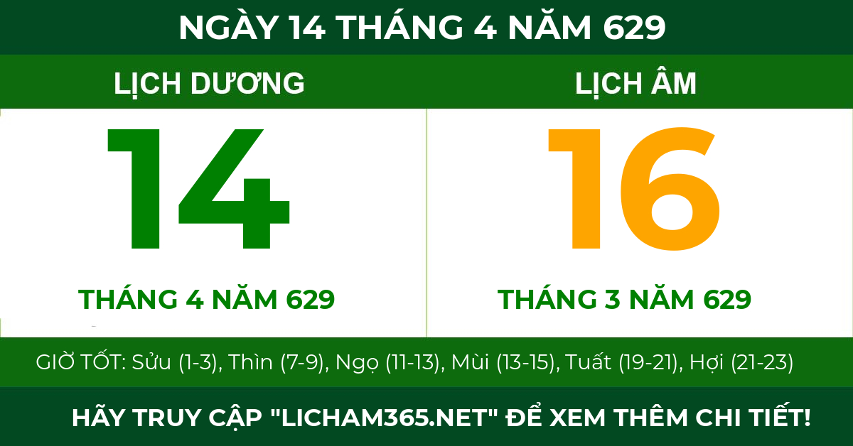lịch âm ngày 14 tháng 4 năm 629