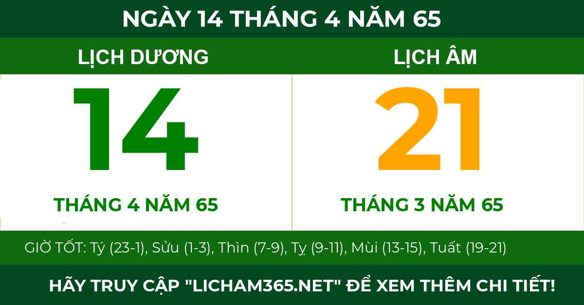 lịch âm ngày 14 tháng 4 năm 65